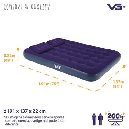 Imagem de Colchão Casal Inflável com Bomba Manual e 2 Travesseiros VG Plus