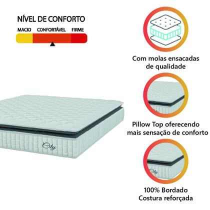 Imagem de Colchão Casal King Molas Ensacadas City Pillow Top 193x203x23cm Branco / Preto Hellen - Suporta até 110kg por Pessoa