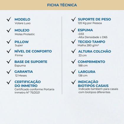 Imagem de Colchão Casal Mola Probel Volare Luxo (138x188x33cm) Branco