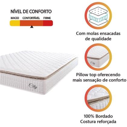 Imagem de Colchão Casal Molas Ensacadas City Pillow Top 138x188x23cm Branco-bege Hellen Branco-bg