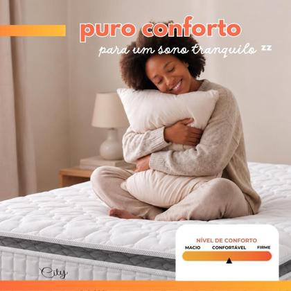 Imagem de Colchão Casal Molas Ensacadas City Pillow Top 138x188x23cm Branco/Preto Hellen - Suporta até 110kg por Pessoa
