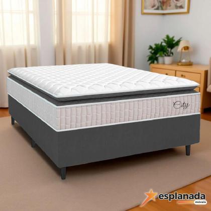 Imagem de Colchão Casal Molas Ensacadas City Pillow Top 138x188x23cm Branco/Preto Hellen - Suporta até 110kg por Pessoa