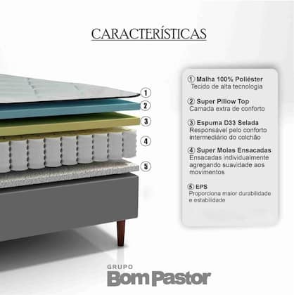 Imagem de Colchão Casal Molas Ensacadas Fiori 138x188x30 Bom Pastor