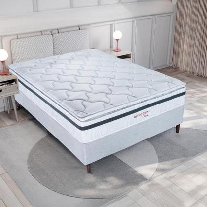 Imagem de Colchão Casal Molas Ensacadas Orthocrin Real Branco Pillow Top 138x188x30 Alto Suporte Tecido Resistente Conforto Intermediário