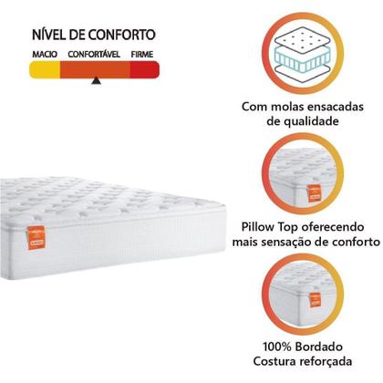 Imagem de Colchão Casal Molas Ensacadas Real Pillow Top 138x188x27cm Branco Inducol Até 130kg Por Pessoa