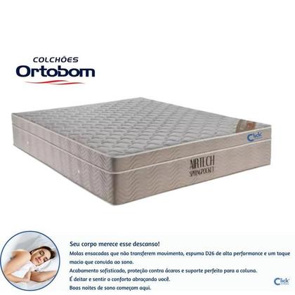 Imagem de Colchão Casal Ortobom Airtech Spring Pocket 138x188x25  Acompanha Protetor Impermeável, Conforto e Proteção em Dobro