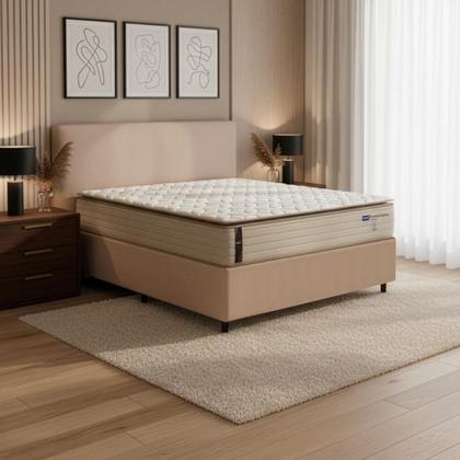 Imagem de Colchão Casal Probel Molas Ensacadas Pillow Top 138x188x30cm Guarda Costas Genova Branco/Bege