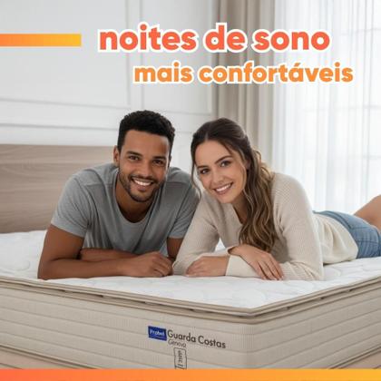 Imagem de Colchão Casal Probel Molas Ensacadas Pillow Top 138x188x30cm Guarda Costas Genova Branco/Bege