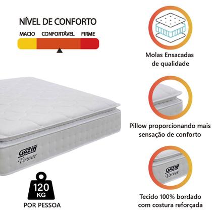 Imagem de Colchão Casal Queen Molas Ensacadas Gazin Com Pillow Tower New 158x198x35cm Branco