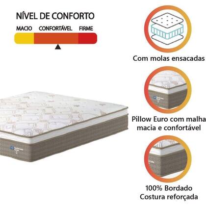 Imagem de Colchão Casal Queen Molas Ensacadas Guarda Costas Alameda 158x198x30cm Marrom-branco Probel