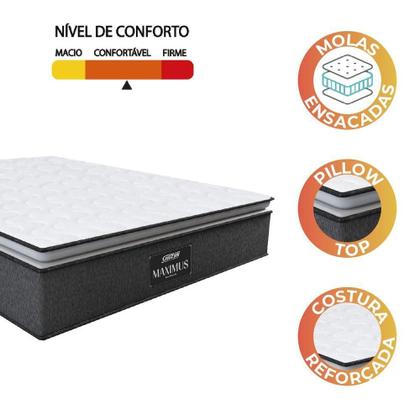 Imagem de Colchão Casal Queen Molas Ensacadas Pillow Top Maximus 158x198x28cm Cinza/branco Gazin