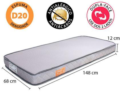 Imagem de Colchão D20 Mini Cama Montessoriano Espuma Selada Antialérgico Infantil 148x68x12cm