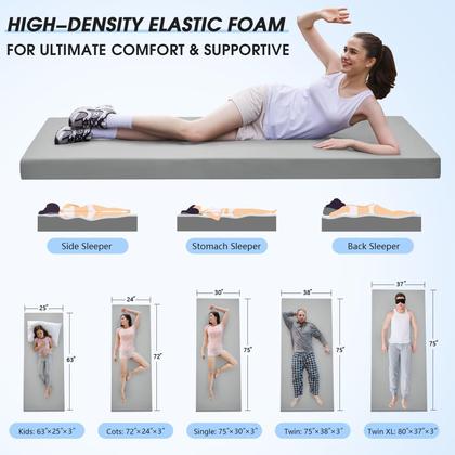 Imagem de Colchão de acampamento CYMULA Memory Foam 3 polegadas para adultos 72 x 24 polegadas