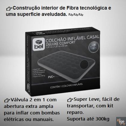 Imagem de Colchão De Casal Inflável Grande Bel 300kg Resistente Preto Aveludado Comfort