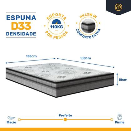 Imagem de Colchão de Espuma D33 Pillow In Anjos Ortosleep Casal 138 cm