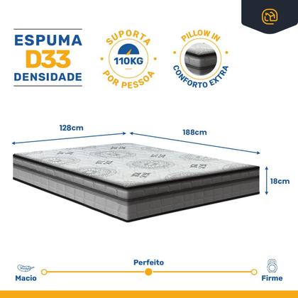 Imagem de Colchão de Espuma D33 Pillow In Anjos Ortosleep Viúva 128cm