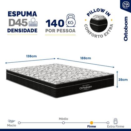 Imagem de Colchão de Espuma D45 Ortobom Airtech Ortopillow 150 Casal 138 cm