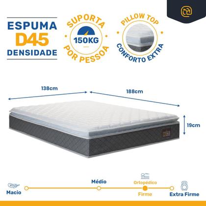 Colchão de Espuma D45 Pillow Top Fort Comfort Casal 138cm - Lucas Colchões Imagem de Colchão de Espuma D45 Pillow Top Fort Comfort Casal 138cm