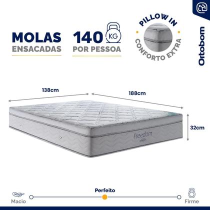 Imagem de Colchão de Molas Ensacadas D33 Pillow In Ortobom Freedom Casal 138 cm