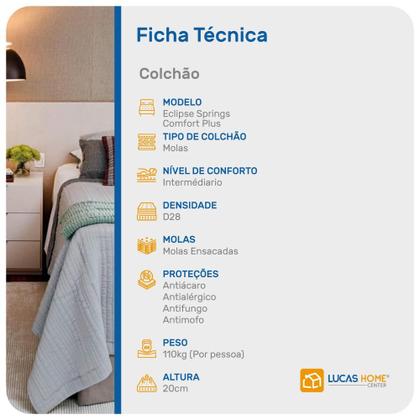 Imagem de Colchão de Molas Ensacadas Solteiro King - Probel - Eclipse Springs Comfort Plus - 96x203x20cm