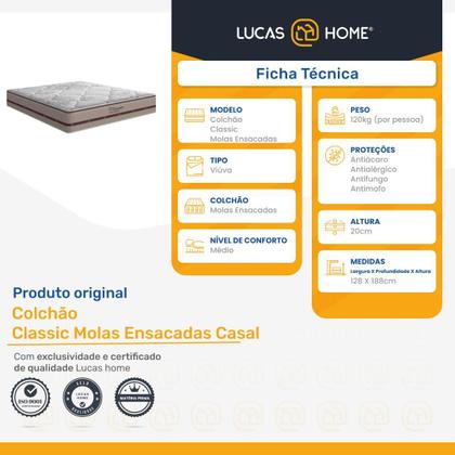 Imagem de Colchão de Molas Ensacadas Viúva - Anjos - Classic 22x188x128cm