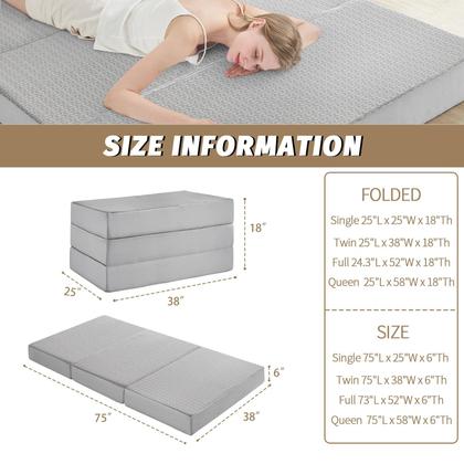 Imagem de Colchão dobrável CYMULA Twin 38"x75"x15cm Memory Foam