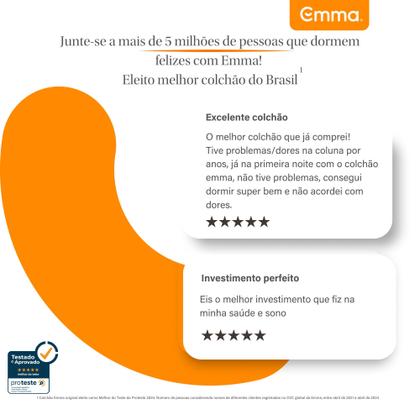 Imagem de Colchão Emma Original Casal 138x188cm 3 Camadas Espuma Airgocell Suporte Coluna Alta Respirabilidade Capa Lavável 10 Anos de Garantia Embalado a Vácuo