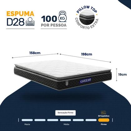 Imagem de Colchão Gazin de Espuma D28 Pillow Top Ortoblack Queen 158cm