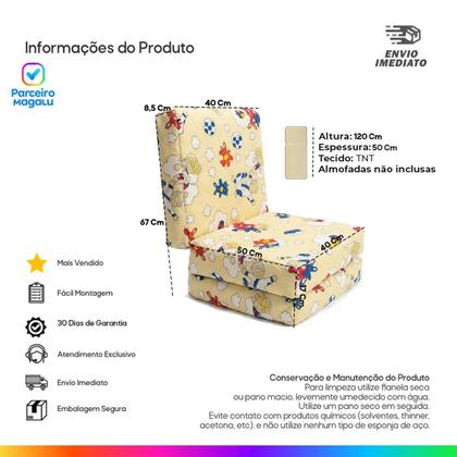 Imagem de Colchão Infantil 3 em 1 Dobrável Vira Sofá Cama Puff Espuma Macia Estampado Quarto Bebê Portátil Kids