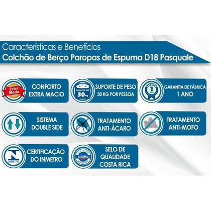 Imagem de Colchão Infantil D18 Pasquale Rampa Anti-Refluxo (60x130x10) - Paropas