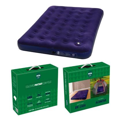 Imagem de Colchao Inflavel Casal+Inflador Embutido+Reparo Cor Azul MOR