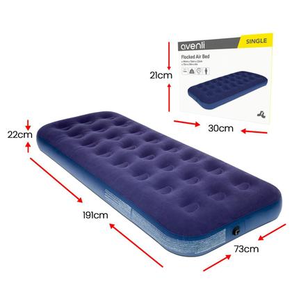 Imagem de Colchão Inflável Solteiro Aveludado Azul Avenli 191x73x22cm Portátil até 100kg