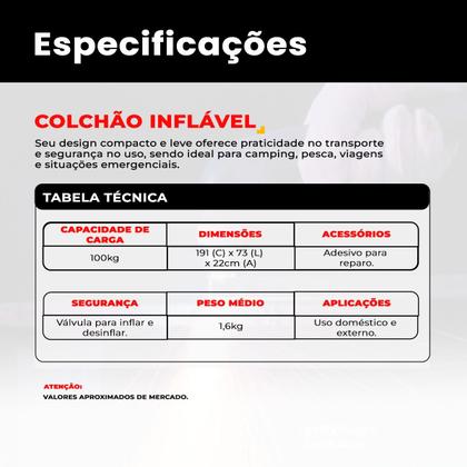 Imagem de Colchão Inflável Solteiro Aveludado Azul Avenli 191x73x22cm Portátil até 100kg