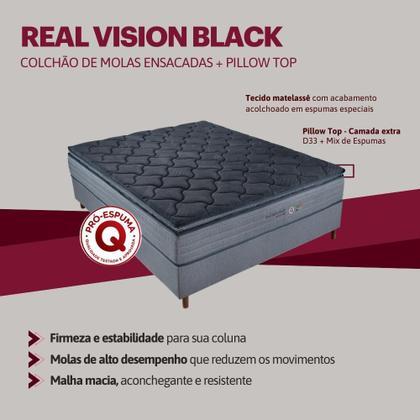 Imagem de Colchão King Molas Ensacadas Real Vision Black Pillow Top Alto Suporte 193x203x30