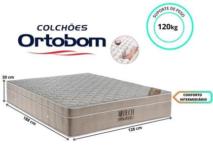 Imagem de Colchão Ortobom Airtech Casal  Padrão Viúva 128x188x30 + 2 Travesseiros de Fibra