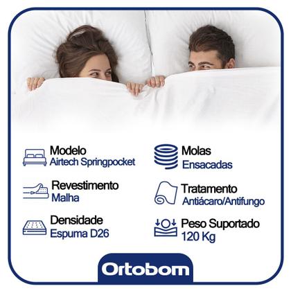 Imagem de Colchão Ortobom Queen Molas Ensacadas Spring Pocket Airtech OrtoPillow 158x198x25