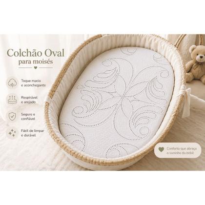 Imagem de Colchão Oval Para Carrinho Moisés Bebê Com Espuma Confortável E Acabamento Premium Super Promoção