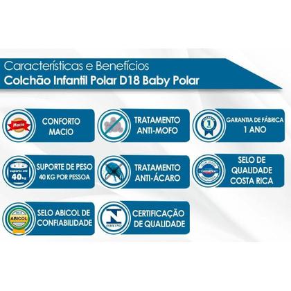 Imagem de Colchão p/Berço D18 Baby Infantil - 60x130x12 - Polar