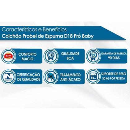 Imagem de Colchão p/Berço D18 Baby Premium Infantil - 60x130x12 - Probel
