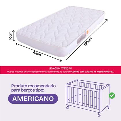 Imagem de Colchão para Berço Americano D18 Hipoalergênico 130x70x10cm BF Colchões