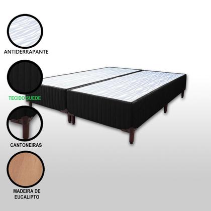 Imagem de Colchão Queen 1,58x1,98 Com Massageador Base Base Box Bipartido Cabeceira Preta Completo Preto ALLMAG