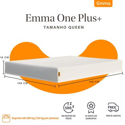 Imagem de Colchão Queen Emma One Plus 158x198cm, Colchão de Espuma com 3 Camadas, Suporte para Coluna, Conforto Corporal, Respirável, Noites Frescas