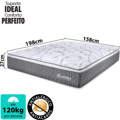 Imagem de Colchão Queen Molas Ensacadas E Pillow Top De Espuma Viscoelástico 158x198x27cm Smart Spring - BF Colchões