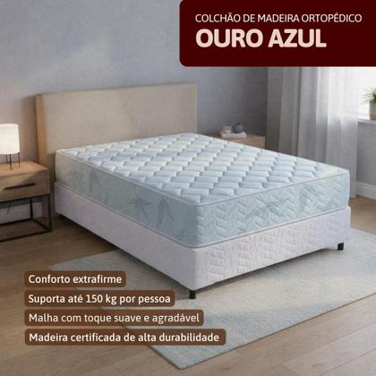 Imagem de Colchão Queen Ortopédico Madeira Ouro Azul Orthocrin - 158x198x24 Conforto Extra Firme Tecido Antialérgico