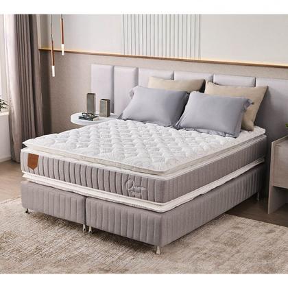 Imagem de Colchão Queen Size 158x198x32 Prorelax Ouro Molas Ensacadas Pillow Top Viscoelástico Double Face - Cinza