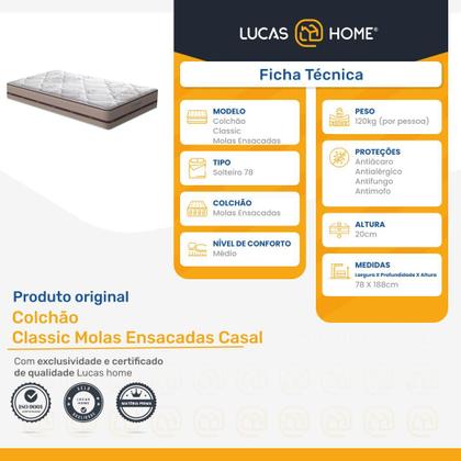 Imagem de Colchão Solteiro - Anjos - Classic Molas Ensacadas - 78x188x20cm