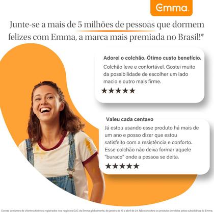 Imagem de Colchão Solteiro Emma Duo Comfort - 10 anos de garantia, conforto ortopédico dupla face - 88X188cm