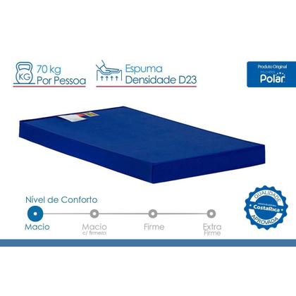 Imagem de Colchão Solteiro Espuma D23 Hospitalar Impermeável Cristal Napa Azul (78x188x12) - Polar