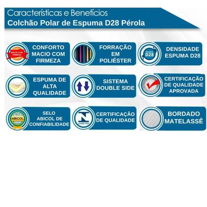 Imagem de Colchão Solteiro Espuma D28 Pérola - Polar - 88x188x17 cm