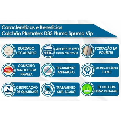 Imagem de Colchão Solteiro Espuma D33 Pluma Spuma Vip (88x188x24) - Plumatex
